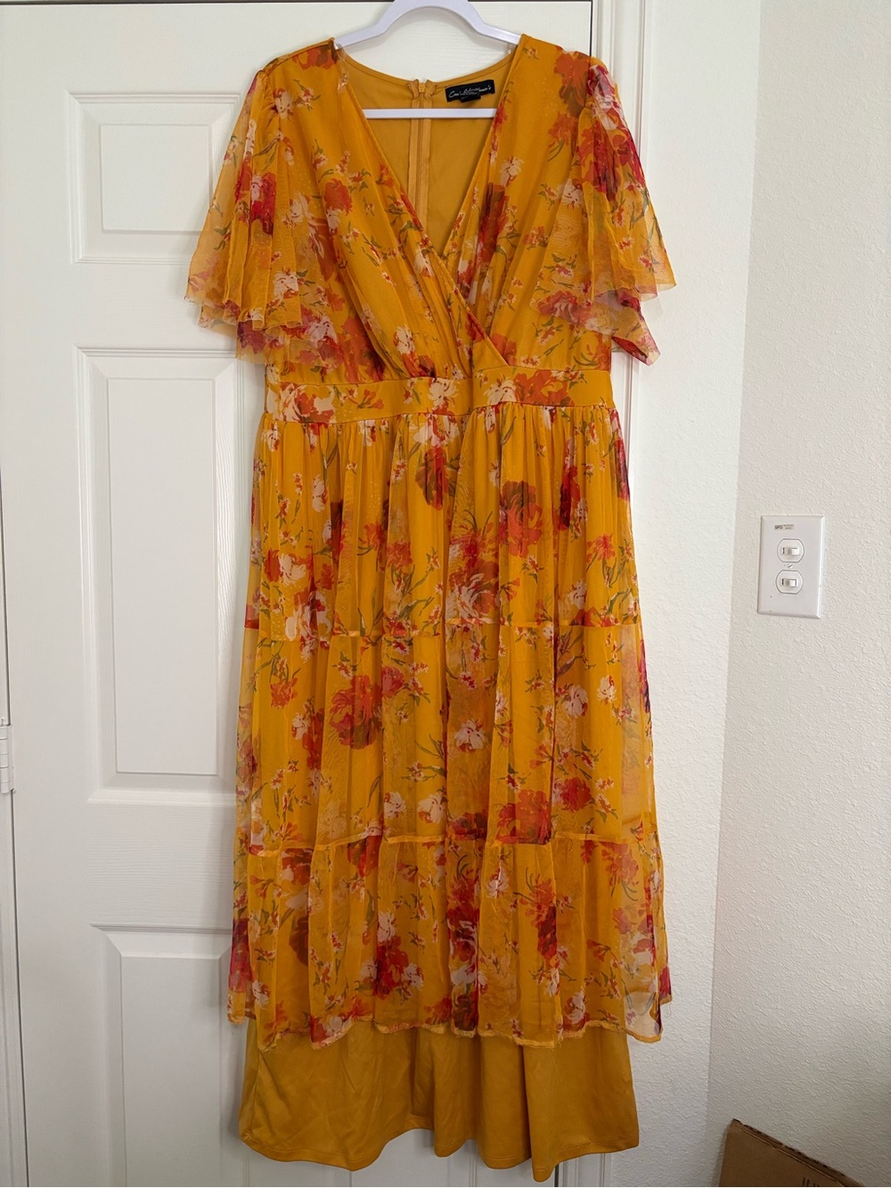 Candalite Floral Tulle Overlay Maxi Dress
